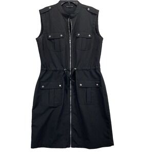True Envy Black Sleeveless Utility Dress Size 12‎ Zip Front Pockets Women